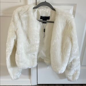 Kardashian Kollection Ivory Faux Fur Coat